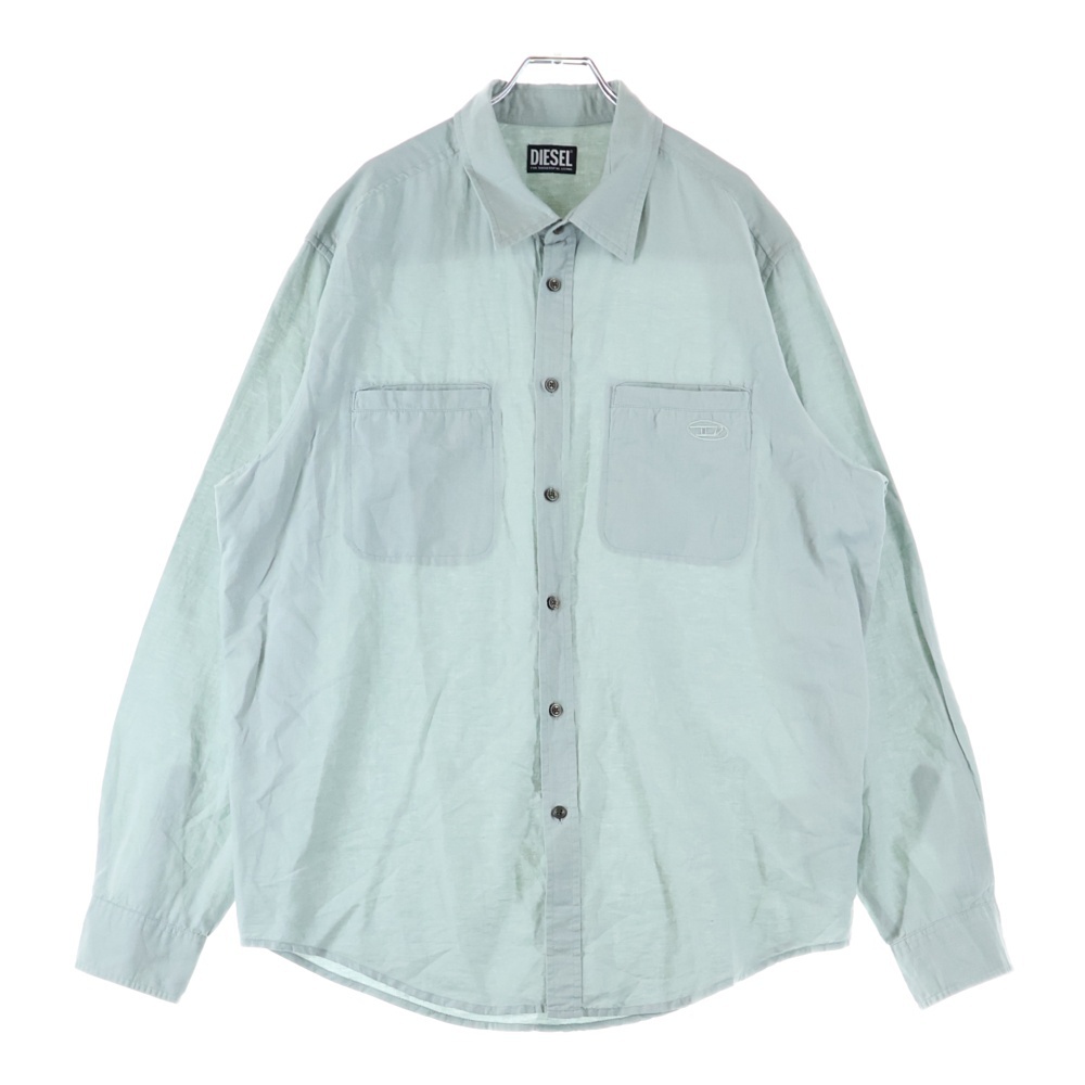 S-OMAR Dロゴ刺繍 ロングスリーブ長袖シャツ グリーン A08826 Aランク