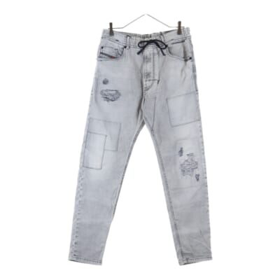 NARROT-NE パッチワーク ダメージ加工 スキニーデニムパンツ グレー Bランク