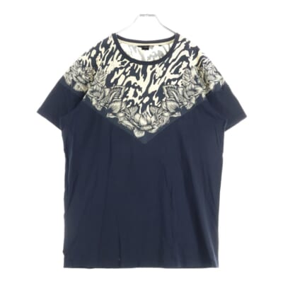 パッチワーク クルーネック半袖Tカットソー ホワイト/ブラック Bランク