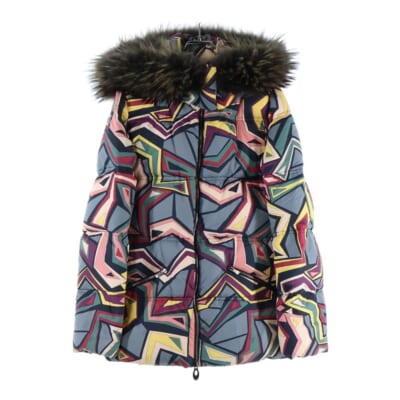 総柄 ナイロン ファーフーデッド ダウンジャケット マルチ レディース 96YB03 Bランク
