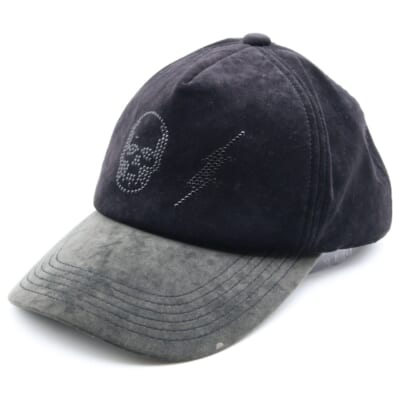 ベロア スカル ラインストーン ベースボールキャップ ブラック Bランク