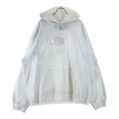 24SS ×MM6 Maison Margiela Foil Box Logo Hooded Sweatshirt メゾンマルジェラ ボックスロゴ スウェットプルオーバーパーカー シルバー Bランク