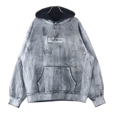 24SS ×MM6 Maison Margiela Foil Box Logo Hooded Sweatshirt メゾンマルジェラ ボックスロゴ スウェットプルオーバーパーカー ブラック Bランク