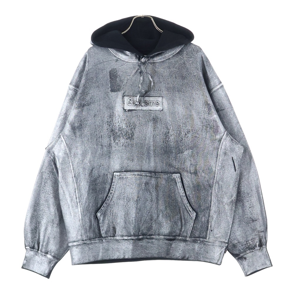 24SS ×MM6 Maison Margiela Foil Box Logo Hooded Sweatshirt メゾンマルジェラ ボックスロゴ スウェットプルオーバーパーカー ブラック Bランク