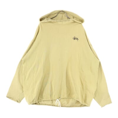 80S VINTAGE OLD ヴィンテージ オールド ストックロゴ刺繍 スウェット プルオーバーパーカー ベージュ Cランク