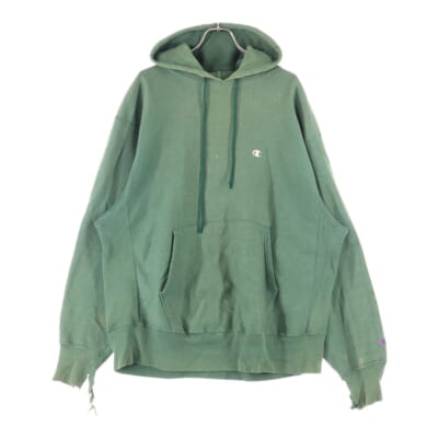90S VINTAGE リバースウィーブ スウェット プルオーバーパーカー グリーン Bランク