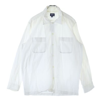 90S VINTAGE OLD ヴィンテージ オールド ロゴ刺繍コットン 長袖シャツ ホワイト Bランク