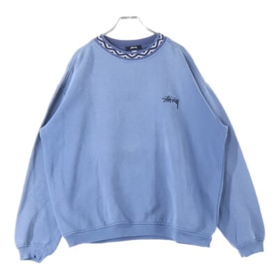 80S VINTAGE OLD ヴィンテージ オールド ロゴ刺繍 クルーネック スウェット トレーナー ブルー Bランク