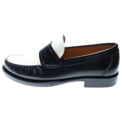 ロゴエンボス バイカラー レザー モカシン ローファー ブラック/ホワイト 0762698 Aランク