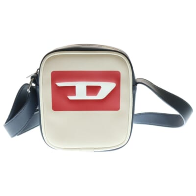 Dロゴ ショルダーバッグ ミニバッグ ネイビー×レッド×アイボリー レザー Bランク