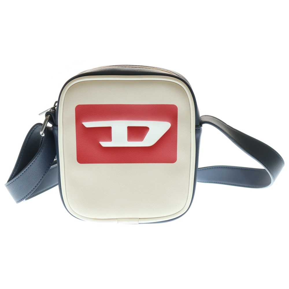 Dロゴ ショルダーバッグ ミニバッグ ネイビー×レッド×アイボリー レザー Bランク