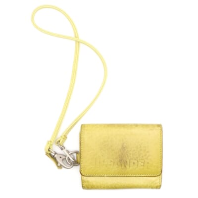 バッグチャーム 三つ折り財布 コンパクトウォレット コインケース イエローグリーン レザー シルバー金具 Bランク