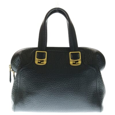 カメレオン FFロゴプレート レザー 2WAY ハンド ショルダーバッグ ゴールド金具 ブラック 8BL114 Aランク