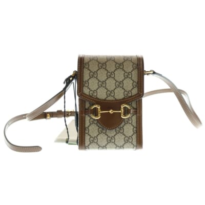 GGスプリーム ホースビット ミニ ショルダーバッグ ポシェット ブラウン PVC×レザー Sランク