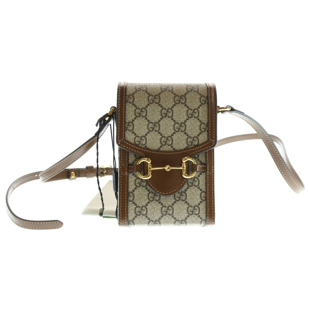 GGスプリーム ホースビット ミニ ショルダーバッグ ポシェット ブラウン PVC×レザー Sランク