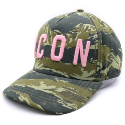 ICON ロゴ刺繍 カモフラ 迷彩総柄 コットン 5パネル ベースボールキャップ 帽子 カーキ SJ16801581SS19 Bランク