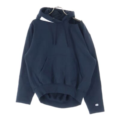 17SS ×Champion WSS17CH4 ダメージ加工フードパッチデザインパーカー ブラック Bランク