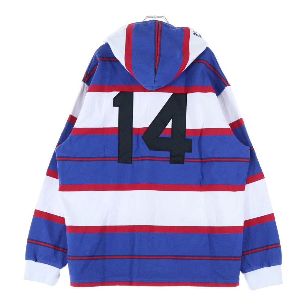 24AW Hooded Rugby ロゴ刺繍 フーデッド ボーダーラグビーパーカー ブルー/ホワイト Bランク