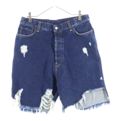 クラッシュ加工 ハーフデニムパンツ インディゴ FN-MN-SHOR000230 Bランク