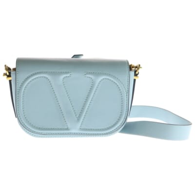 Vロゴ ステッチショルダーバッグ メッセンジャーバッグ ブルー Aランク