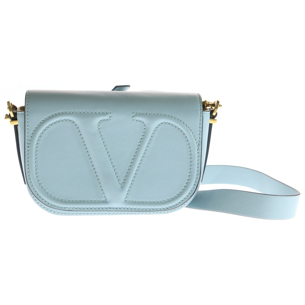 Vロゴ ステッチショルダーバッグ メッセンジャーバッグ ブルー Aランク