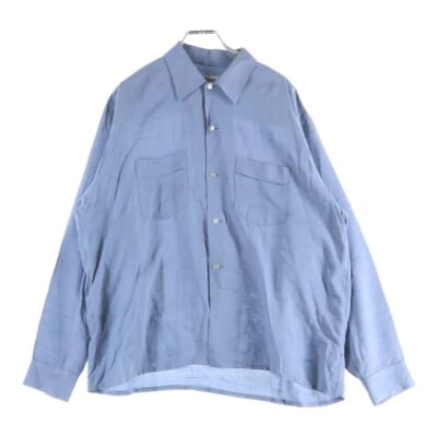 60s WEARVER REGULAR COLLAR SHIRT ダブルポケット レーヨン レギュラーカラー カスリ 絣 長袖 シャツ ブルー Bランク