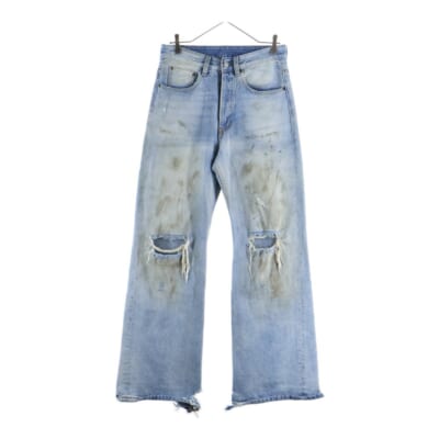2021M PENICILLIN ペニシリン ダメージデザイン ルーズフィット ボタンフライ デニムパンツ ジーンズ インディゴ B00403 Bランク