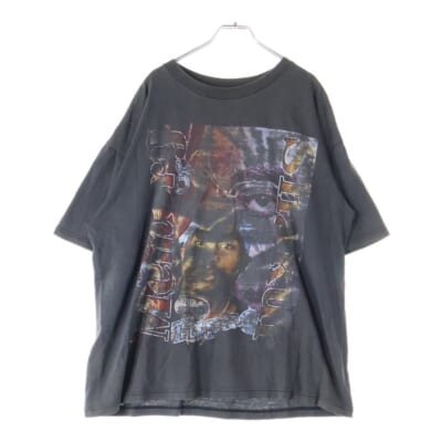90's 2PAC IN MEMORY OF SHAKUR THUG LIFE BOOTLEG ツーパック ラップT ブート フェード 両面プリント 半袖Tシャツ ブラック Cランク