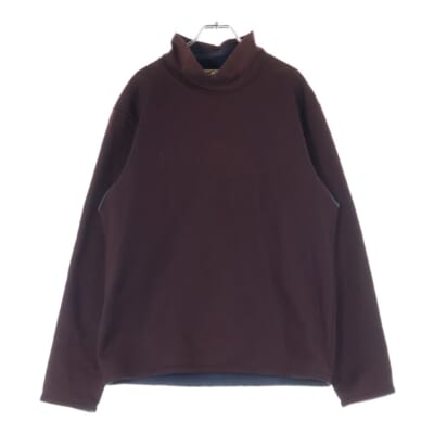 フロントロゴ 裏地フリース ハイネック長袖Tシャツカットソー ボルドー Bランク