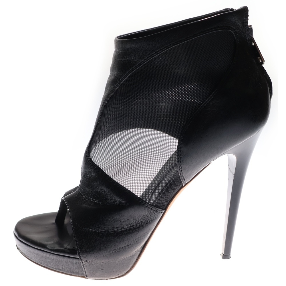 SHEER BLOCK ZIP BACK BABY CALF/MESH レザーハイヒールブーツ パンプス ブラック レディース Bランク