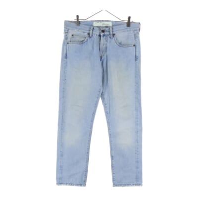 スプレーペイント ストレートボタンフライデニムパンツ インディゴ Bランク