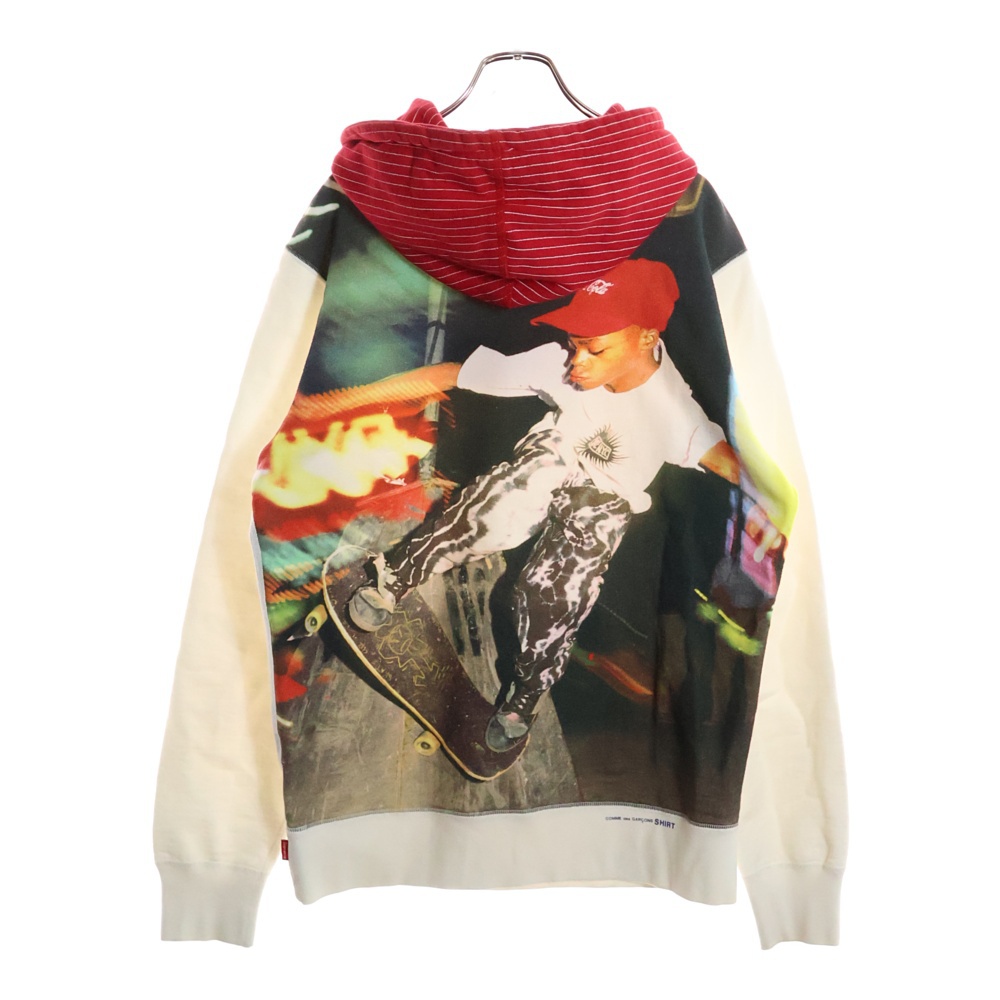 14SS×COMME des GARCONS コムデギャルソン ボックスロゴフーディー プルオーバーパーカー ホワイト Bランク