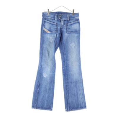 ダメージ加工 フレアデニムパンツ ジーンズ インディゴ レディース Bランク