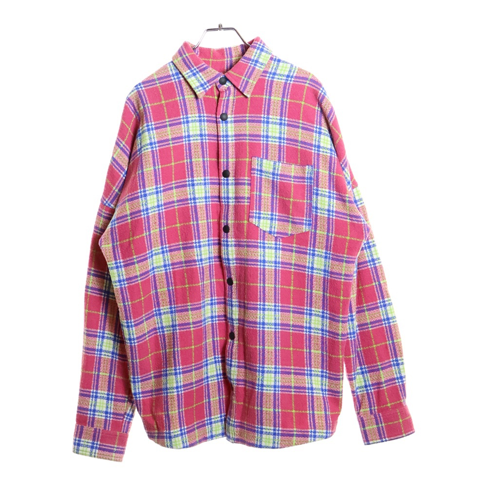 バックロゴプリント スナップボタン 長袖 チェックシャツ ピンク PMGA024S19530001 Bランク