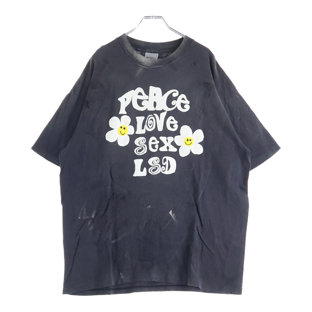 24SS T-SHIRT PEACE ピース 両面プリント ダメージ加工 クルーネック カットソー 半袖Tシャツ ブラック RE-CO-BK-00-00-280 Bランク