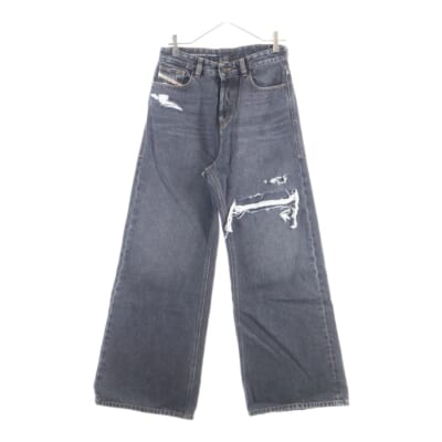 Relaxed Jeans D-Sire ダメージ加工 ワイドデニムパンツ ブラック 007F6 Bランク