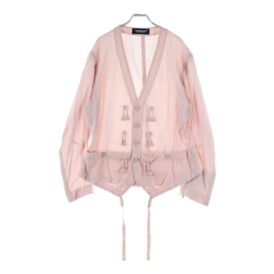 25SS ボイルローンビーズパーツ付きノーカラージャケット テーラードジャケット ピンク UC1E4202 Sランク