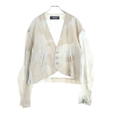 25SS ノーカラー リネン シングルテーラードジャケット ベージュ UC1E4107 Sランク