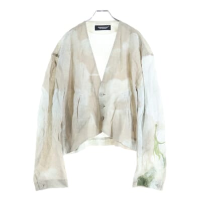 25SS ノーカラー リネン シングルテーラードジャケット ベージュ UC1E4107 Sランク