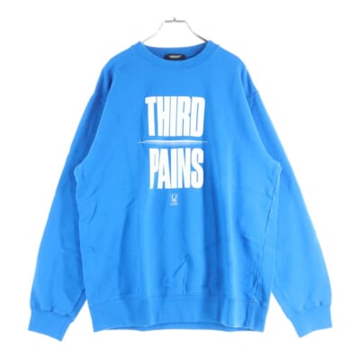 THIRD PAINS フロントプリント クルーネックスウェット トレーナー ブルー UC1E4891-2 Sランク