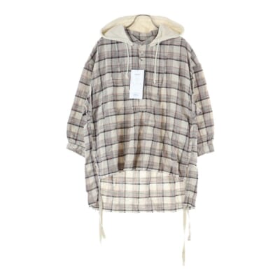 25SS プルオーバーシャツ フード付き チェックシャツ ベージュ UC1E4406 Sランク