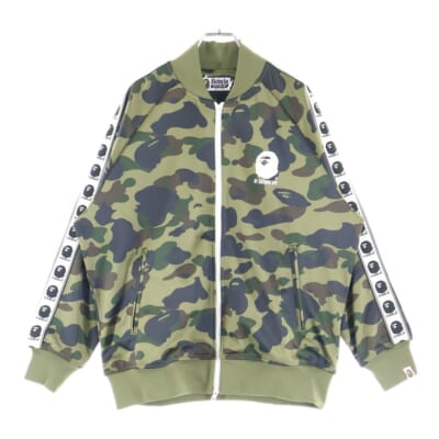 1ST CAMO RELAXD FIT TRACK JACKET カモ総柄 エイプヘッドプリント ロゴサイドラインジップアップトラックジャケット グリーン 1L80-115-008 Aランク