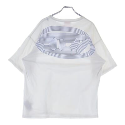 フロントロゴ刺繍 バックDデザイン クルーネック半袖Tシャツカットソー ホワイト/ブルー A15164 Bランク