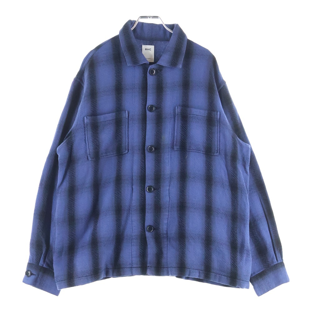 Ombre Plaid Shirt オンブレチェック長袖シャツ ネイビー 3420700216 Bランク
