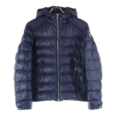 20AW トライアングルロゴプレート ナイロン フーデッド ジップアップ ダウンジャケット ネイビー SGA654 Bランク