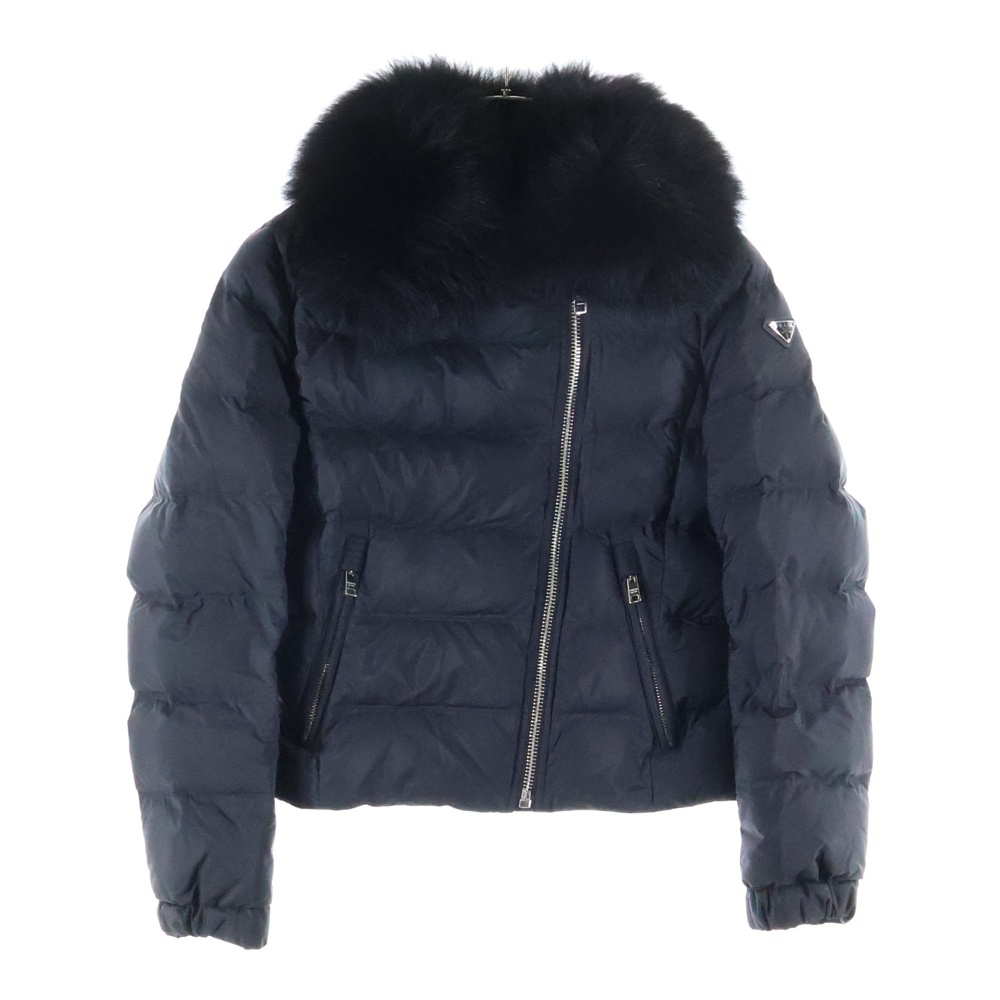 19AW ブルー トライアングルロゴプレート ジップアップ ダウン ライダースジャケット ブラック レディース 29X510 Aランク