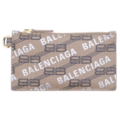 BBシグネチャー モノグラム ロゴ コインカードケース フラグメントケース バッグチャーム ブラウン ベージュ レザー 640535 ゴールド金具 Aランク