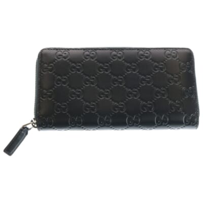 グッチシマ ラウンドファスナー ロングウォレット 長財布 ブラック レザー 307987 シルバー金具 Aランク