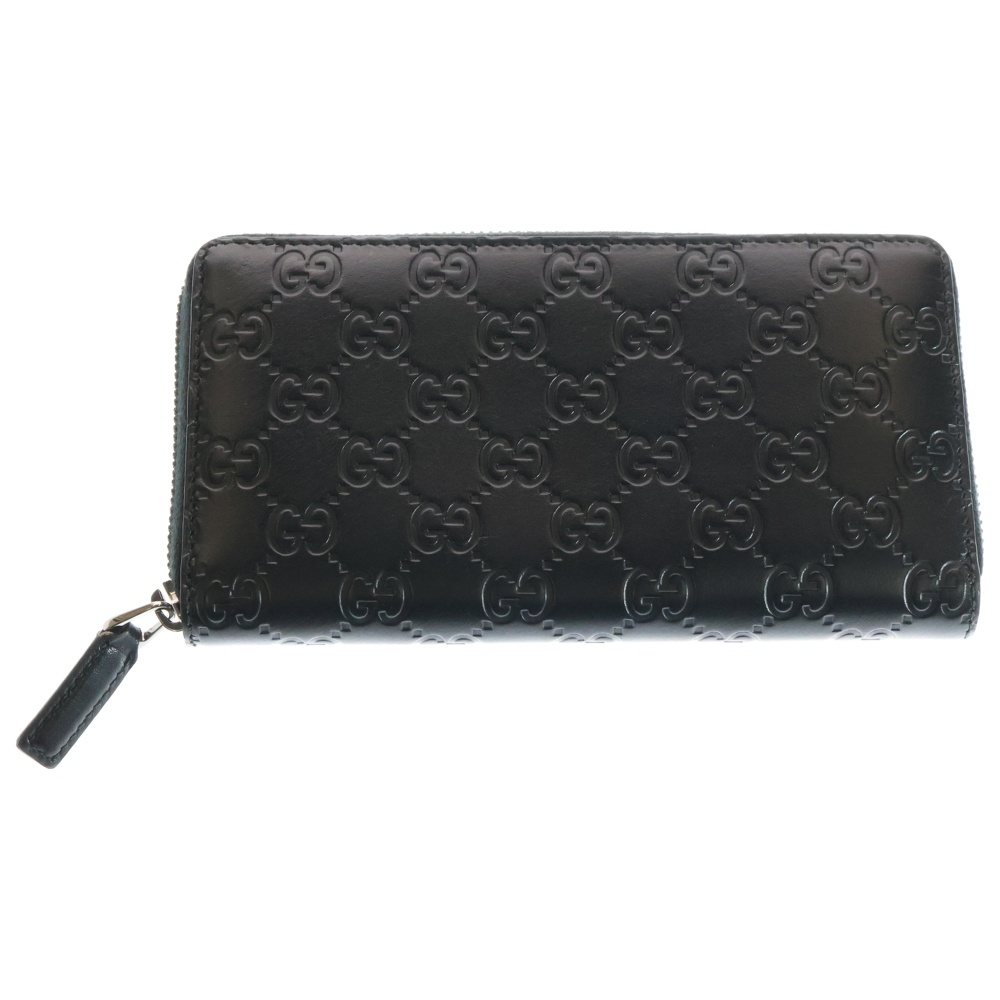 グッチシマ ラウンドファスナー ロングウォレット 長財布 ブラック レザー 307987 シルバー金具 Aランク