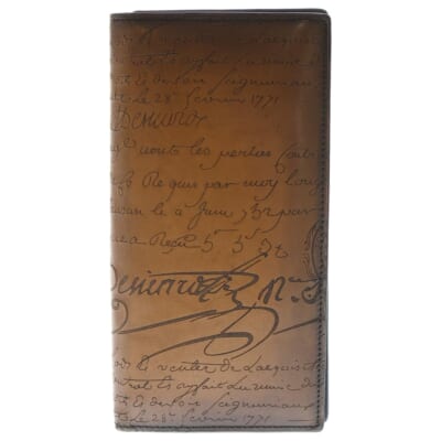 カリグラフィ 二つ折り長財布 ロングウォレット ブラウン レザー Bランク